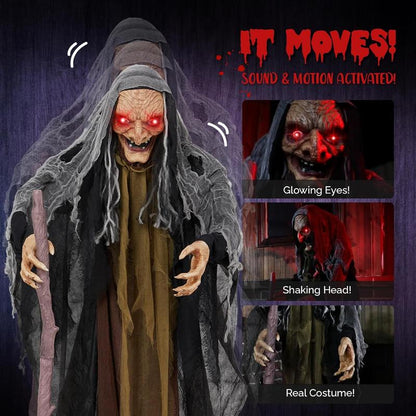 Outvita 5.3ft Halloween Witch Crutch Animatronics