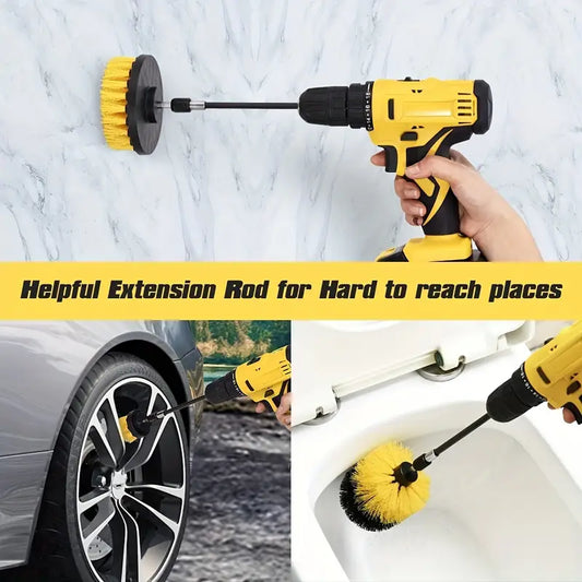 9pcs Drill Brush Attachment Set - Versatile Electric Cleaning Kit with Extension